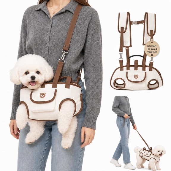 2-in-1 Portable Breathable Pet Carrier, Puppy Sling Bag | Hands-Free Crossbody and Backpack Carry, Padded Leg Openings, Adjustable Straps, Detachable Leash for Daily Walks and Trips