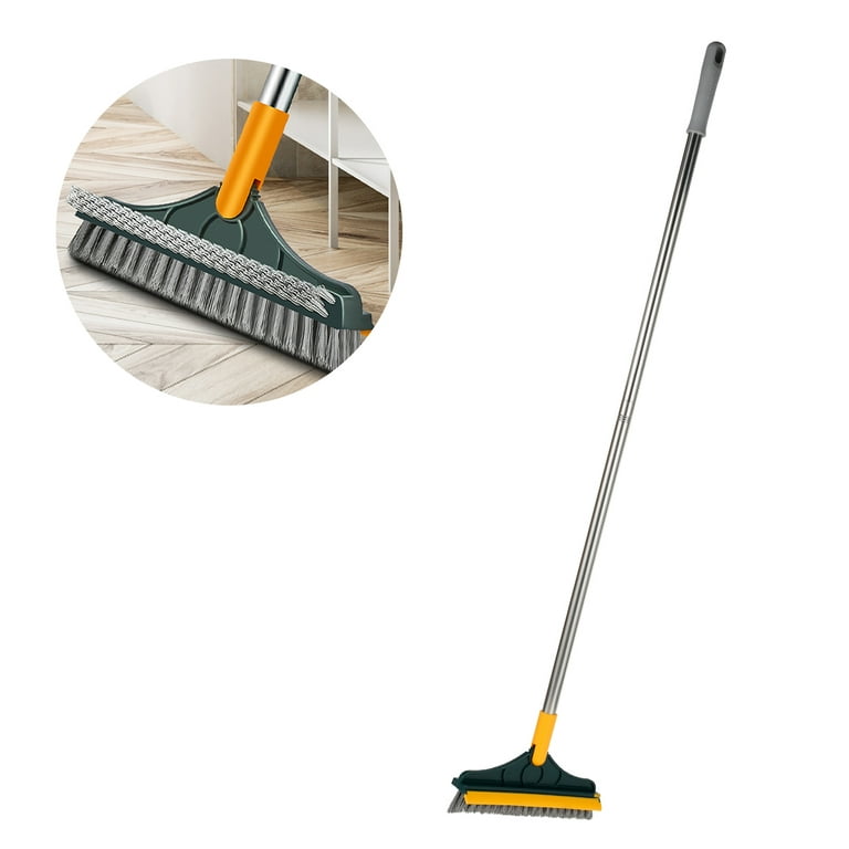 MTFun Floor Scrub Brush Long Handle Scrub Brush with V-Shaped Bristles 3 in  1 Scrape Brush with Squeegee Flexible Cleaning Brush for Floor Bathroom