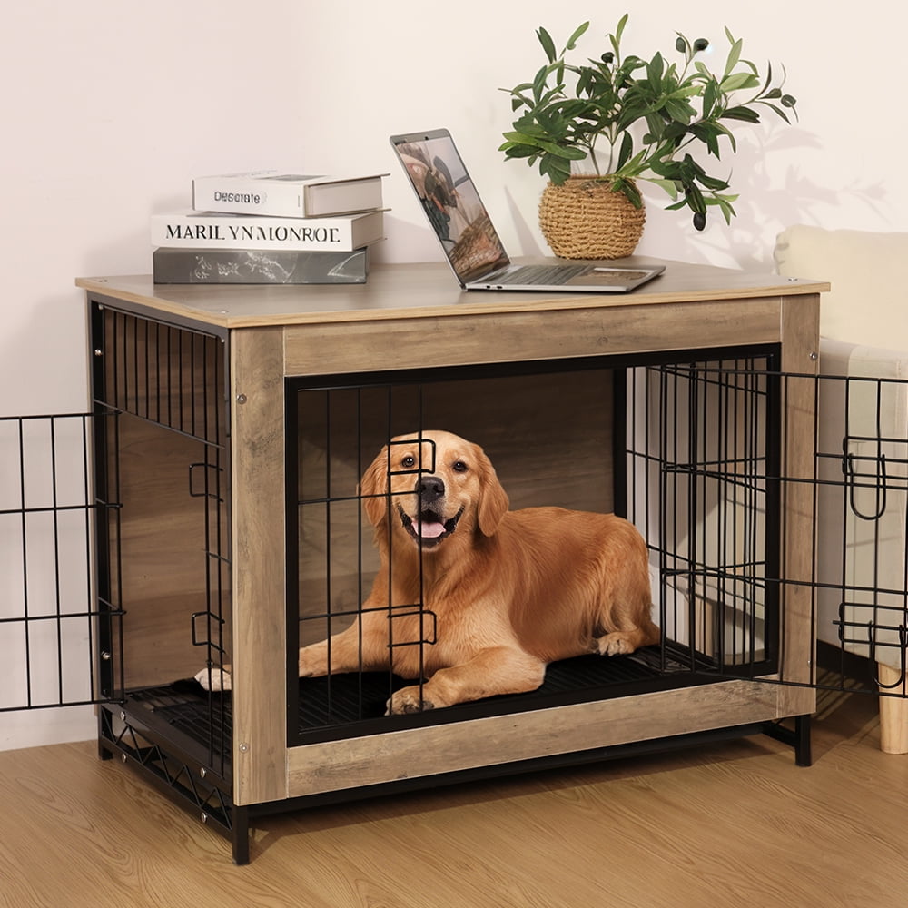 DOMIPET Dog Crate Furniture,Double-Doors Kennel Indoor with Divider and Removable Tray,End Table Dog Crate for Decoration