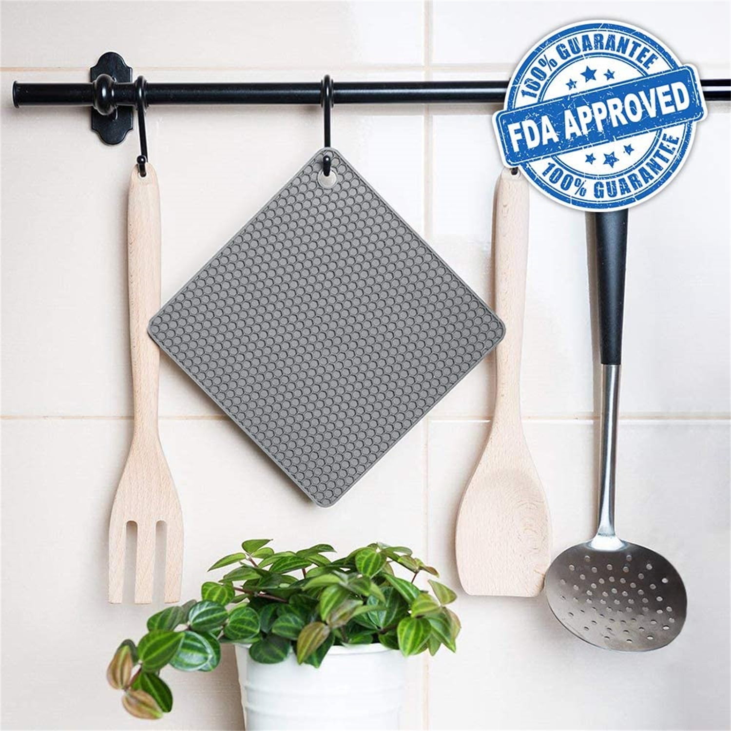 Kepooman 7" Multipurpose Non Slip Silicone Hot Pads for Hot Dishes, Gray Kepooman 7" Multipurpose Non Slip Silicone Hot Pads for Hot Dishes, Gray