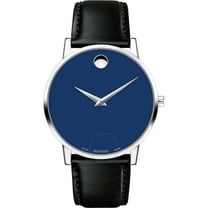 MOVADO MUSEUM 0607313 BLACK LEATHER BLUE DIAL SILVER CASE MEN'S WATCH