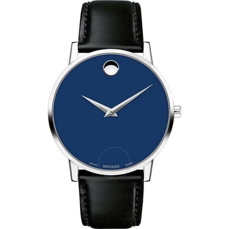 MOVADO MUSEUM 0607313 BLACK LEATHER BLUE DIAL SILVER CASE MEN'S WATCH