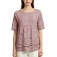 thumbnail image 2 of Cotton Eyelet Boho Tops For Women，Crew Neck Short Sleeve Shirts Women's Cotton Linen Blouse Loose Fit Casual Boho Top Babydoll Blouses Eyelet Embroidered Shirts Vacation Clothes,Pink,S, 2 of 9
