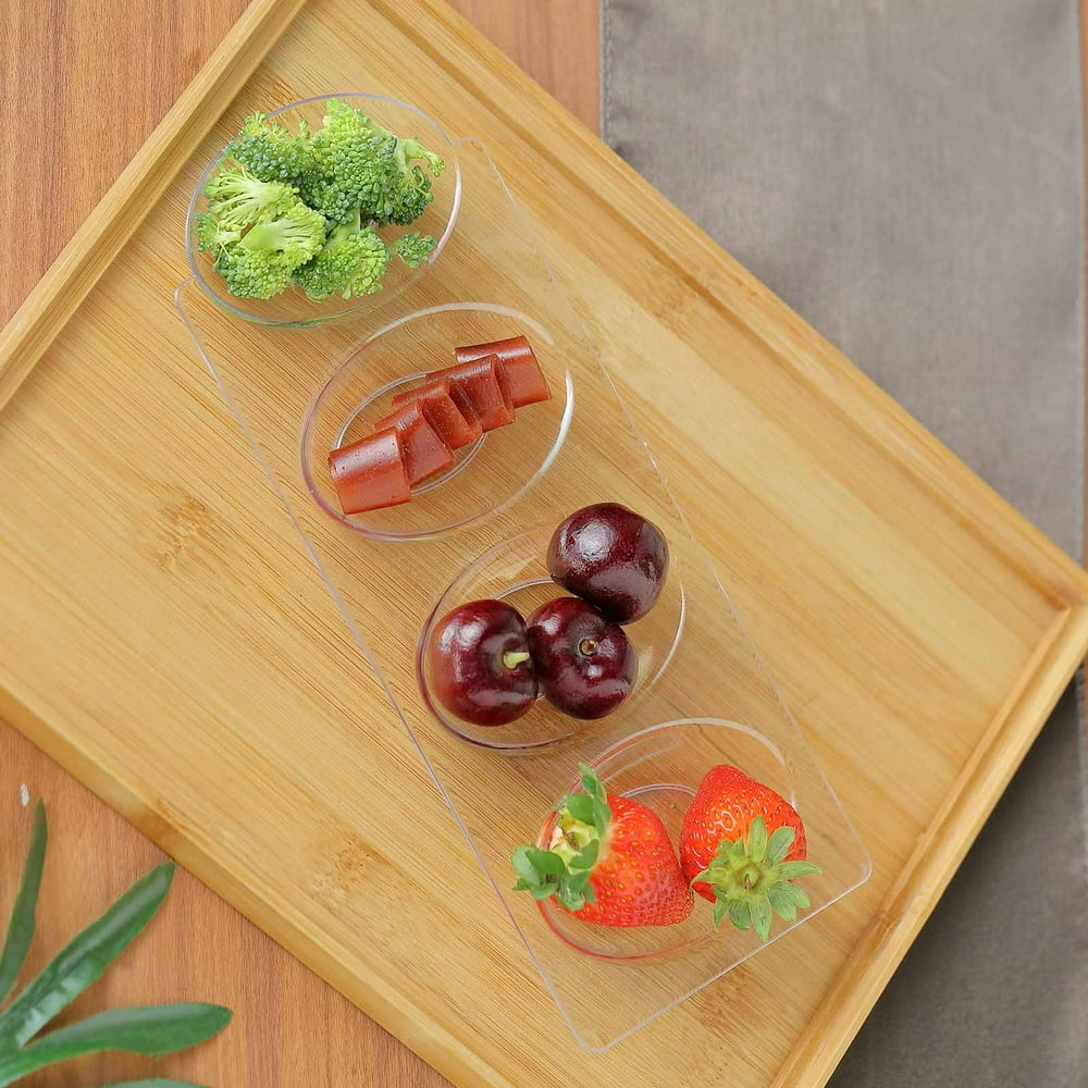 BalsaCircle Clear 12 pcs 3.75" Disposable 4 Appetizer Oval Plates