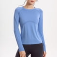 thumbnail image 2 of ClodeEU Women's Summer Fitted Yoga Top ,Round Neck Long Sleeve T-Shirt ,High-Elasticity Running Sportswear Blue,Womens Plus S, 2 of 6