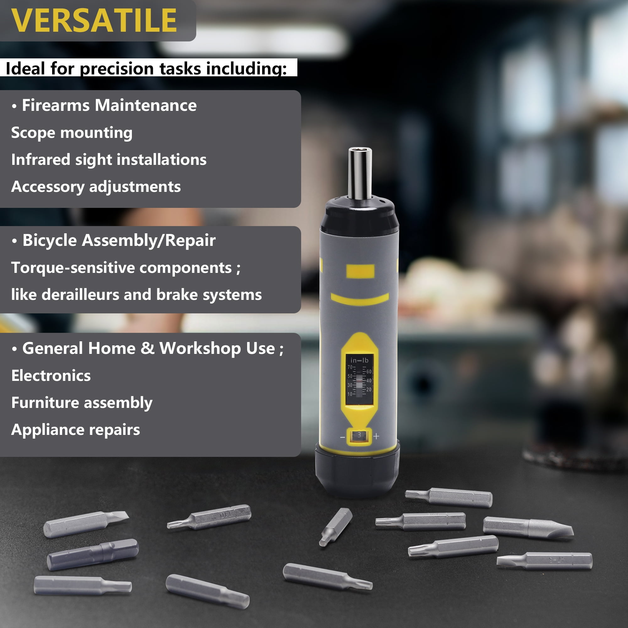 Torque Screwdriver Set 10-70 in-lb – Adjustable Torque Driver with 12 S2 Bits, Click-Type Inch Pound Torque Wrench for Precision Electronics, Scope Mounting, Equipment Repair