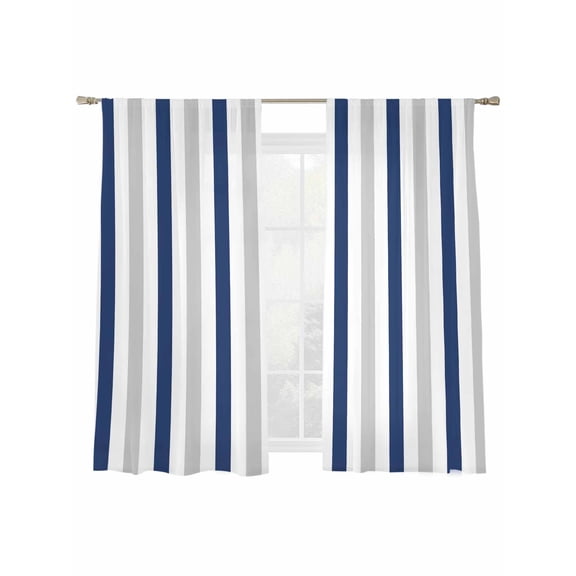 Navy Blue White Stripes Sheer Curtains 72 Inch Long 2 Panels, Minimalist Abstract Vertical Striped Light Filtering Rod Pocket Semi Sheer Curtains, Sheer Voile Drapes for Living Room Bedroom, 52"x72"