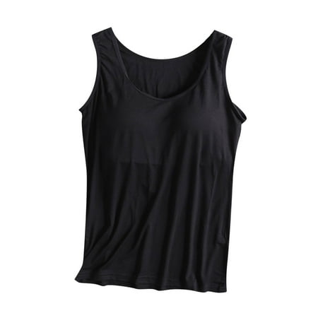 qILAKOG Tank Tops for Women Basic Camisole with Padded Casual Wider Strap Sleeveless Layer Top for Summer Womens Layering Tanks Undershirt Workout Yoga Racerback Tank Tops with Built in Shelf Bra
