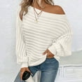 thumbnail image 2 of XPMWRP Women's One Shoulder Fall Sweaters Batwing Sleeve Textured Knit Tops Oversized Off The Shoulder Solid Color Pullover Sweater White XL, 2 of 9