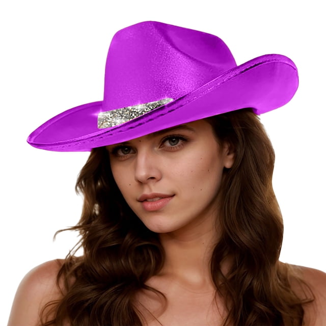 GDREDA Baseball Caps Stage Performance Props Rave Party Casual Style Glossy Cowboy Hat Purple,One Size