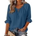 thumbnail image 2 of Lumtrix Business Casual Tops For Women Ruffle 3/4 Sleeve Shirts Ladies Tops And Blouses,Tie Front V Neck Fall Work Blouses Dark Blue S, 2 of 7