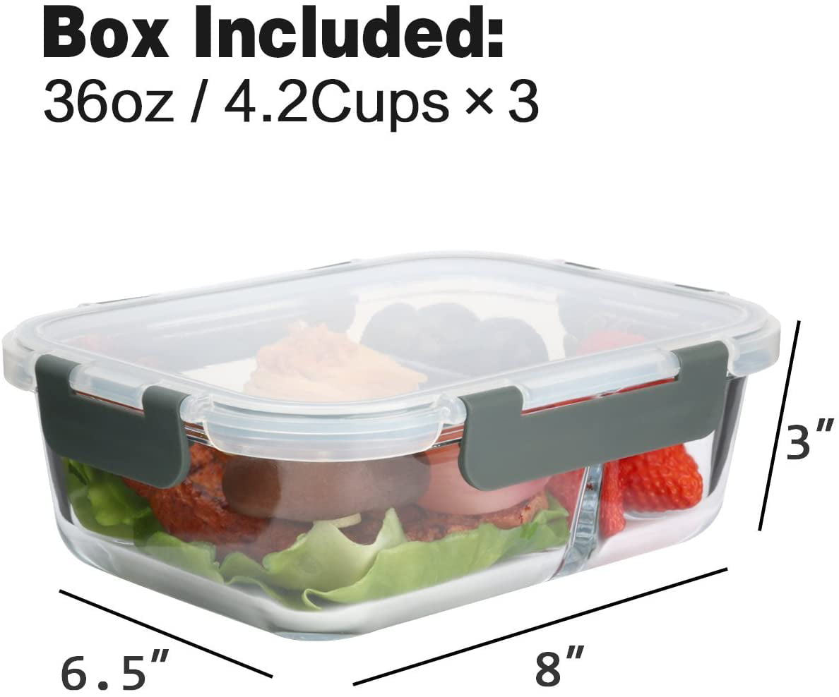 Fantastically Convenient 36 Oz 2 Compartment Safe, Airtight Glass Meal Prep  Containers with Portion Control Locking Lids for Sec - AliExpress