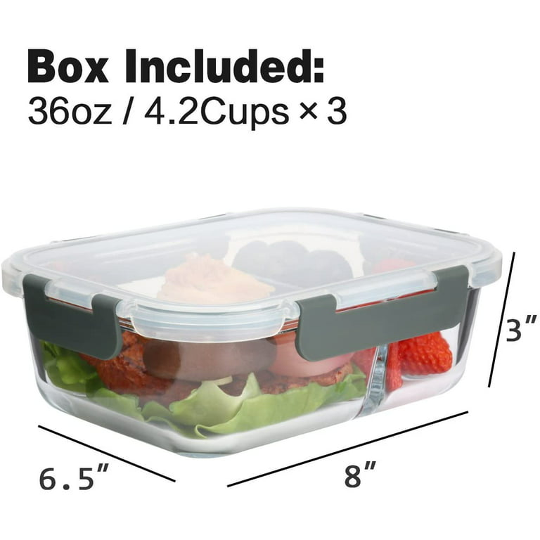 Glass Meal Prep Containers 2 Compartments Portion Control with Upgraded  Snap Loc