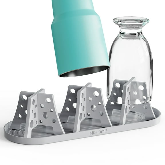 NiHome Silicone Baby Water Bottle Drying Racks Set of 3 with Drip Tray,Cheese Style for Faster Drying,Bottle Dryer Racks Compatible with Stanley Cups,Owala Bottle,Baby Bottle,Wine Glasses (Grey)
