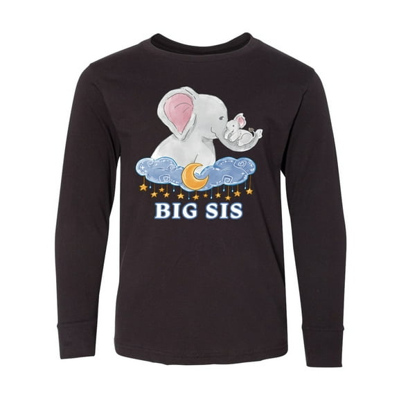 Inktastic Big Sis Cute Elephants with Moon and Stars Long Sleeve Youth T-Shirt