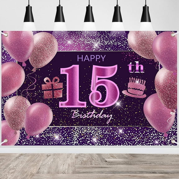15th Birthday Decorations for Girls Happy Birthday Banner Pink Decorations for A Party Birthday Backdrop for Women
