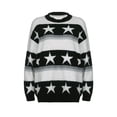 thumbnail image 1 of Seyurigaoka Women Sweater Shirts Stars Print Contrast Color Long Sleeve Oversized Knitted Jumper Autumn Winter Casual Loose Pullovers Tops, 1 of 9