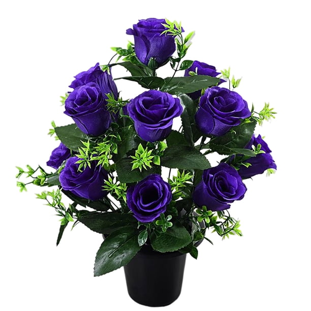 Cateissary Regalo de flores de seda brillante para conmemorar a los seres queridos Simulación de flores de seda Plantas en maceta Chr Decoración del hogar púrpura