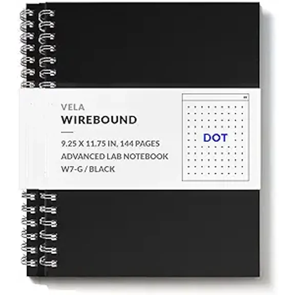 Vela Sciences W7 (2-Pack) Expanded Wirebound Lab Notebook, 9.25 x 11.75 in (23.5 x 30 cm), 144 Pages, Double Wire Looped, 70lb Heavyweight Paper (Dot)