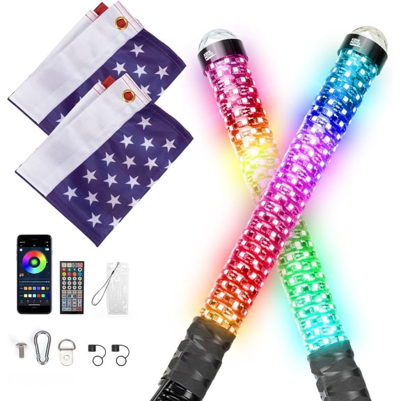 KEMIMOTO 2Pcs LED Fat Whip Lights w/ Warning Spiral RGB Chasing Light Compatible with UTV ATV Can-Am X3 Polaris Remote & APP Control