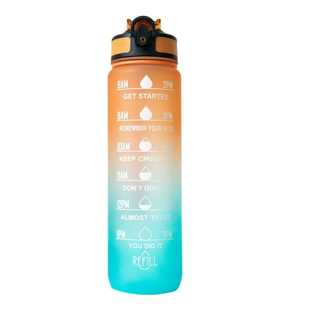 Botella motivacional de 1lt con popote plástico integrado naranja TAMAÃO DE AGUA 1L HAPPY ME Botella Motivacional