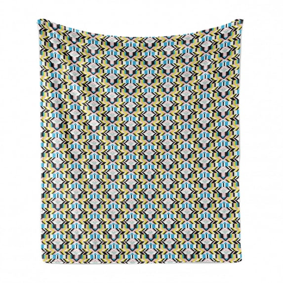 Abstract Soft Flannel Fleece Throw Blanket, Geometric Vivid Stripes Triangles Formation, Cozy Plush for Indoor and Outdoor Use, 70" x 90", Multicolor, by Ambesonne