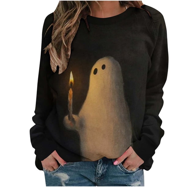 Ichuanyi Liquidación de mujeres Halloween Halloween impresa en manga larga Sweater informal de cuello redondo ICHUANYI WER202308182301