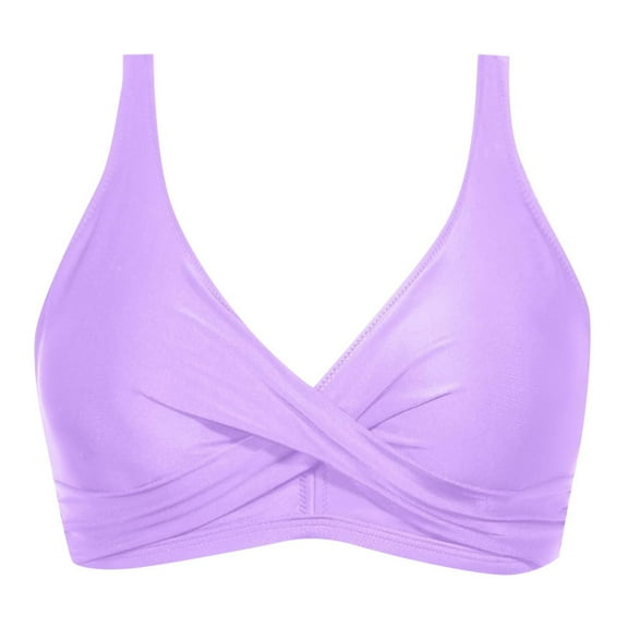 Huowey Women Back Stainless Steel Hooks Swimwear Tops Underwire Full Coverage Bikini Tops Push Up Swim Crop Tops Tie Back Bathing Suit Tops Resort Swim Wear Honeymoon Cruise Trendy Wear