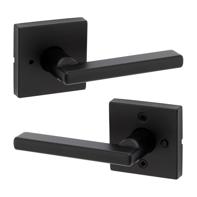 Manija de puerta de privacidad interior con cerradura, palanca de puerta para baño y recámara, palanca de bloqueo reversible sin llave, color negro mate, con protección Microban,