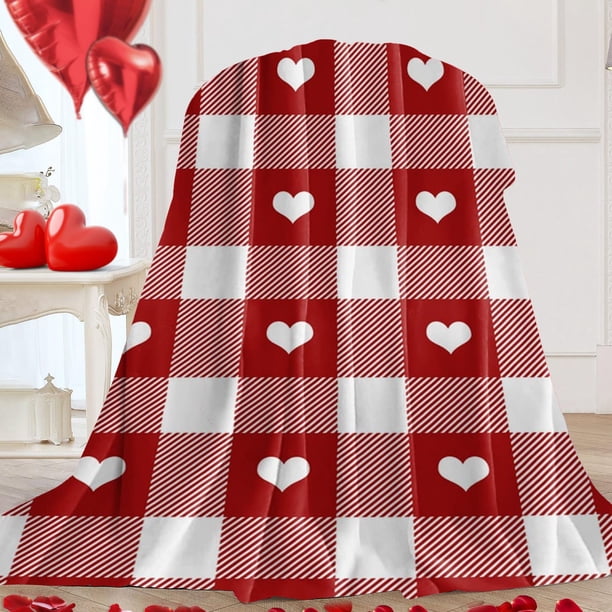 Manta de franela para sofá, manta de San Valentín, manta de forro polar suave y acogedora con corazones rojos, ideal para sofá, cama y descanso, ideal como regalo para niños.
