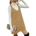 thumbnail image 4 of Autumn Winter Women V Neck Corduroy Overall Dress Casual Loose Mini Dress, 4 of 5