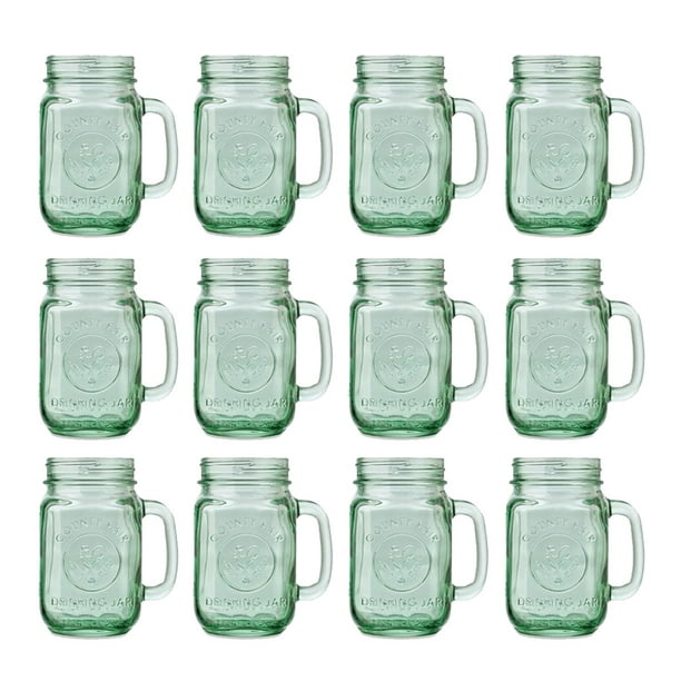 Set of 12 Libbey 16.5 oz Green Mason Jars with Embossed Rooster Design