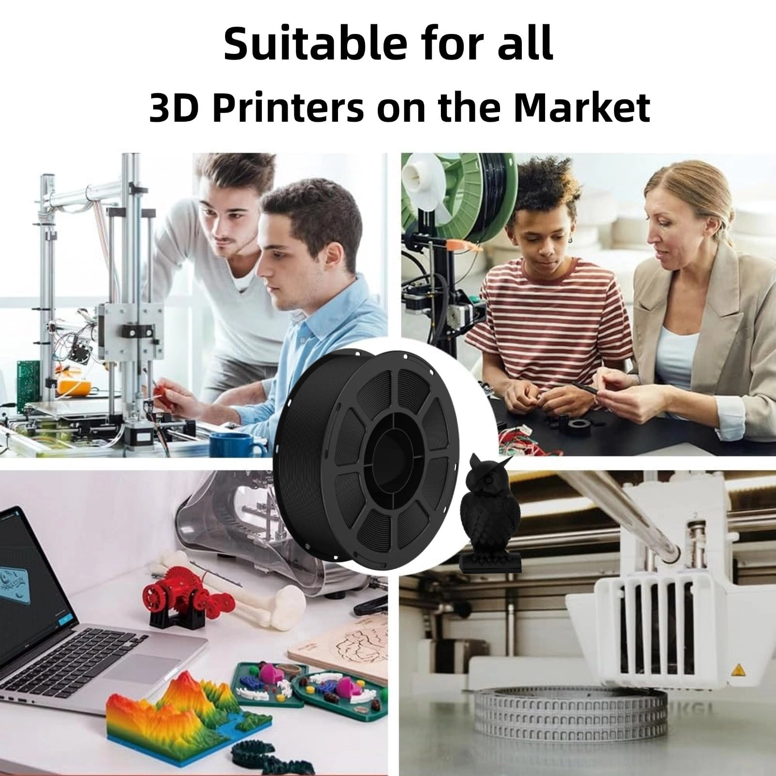 PETG 3D Printer Filament 1.75mm, Dimensional Accuracy +/-0.02mm, 1KG Spool (2.2lbs), Fit for Most 3D FDM Printer(Black)