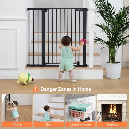 COMOMY 36 Extra Tall Baby Gate for Stairs Doorways, Fits Openings 29.5 to 48.8 Wide, Auto Close Extra Wide Dog Gate for House, Pressure Mounted Easy Walk Through Pet Gate with Door,