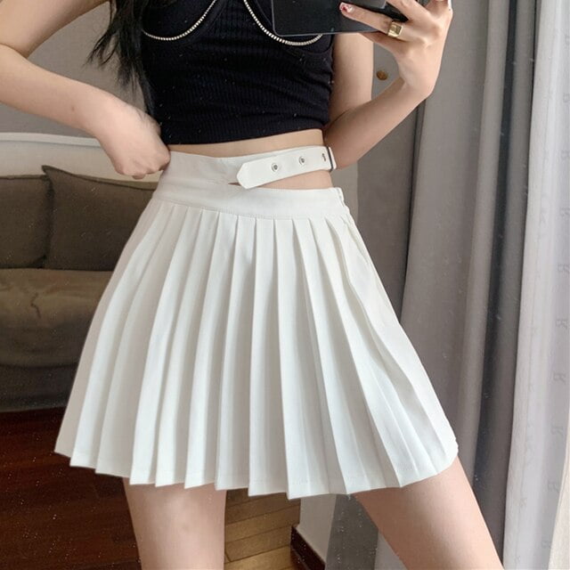 PIKADINGNIS Black White Pleated Skirt for Women Y2k Goth Club High Waist  A-line Skirts Female Summer Korean Fashion Mini Skirt 