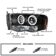 Spec-D Tuning Black Dual LED Halo Projector Headlights Compatible with 2002-2005 Dodge Ram 1500, 2003-2005 Dodge Ram 2500/3500, Left + Right Pair Headlamps Assembly
