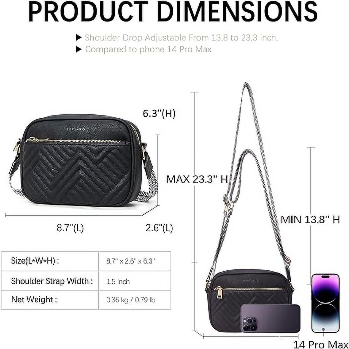 Gomayee Quilted Crossbody Bags for Women Vegan Leather Purses Small Shoulder Handbags with Wide Strap
