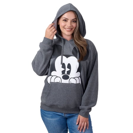 Disney Mickey Mouse Women's & Plus Size Graphic Hoodie, Charcoal Fleece Pullover