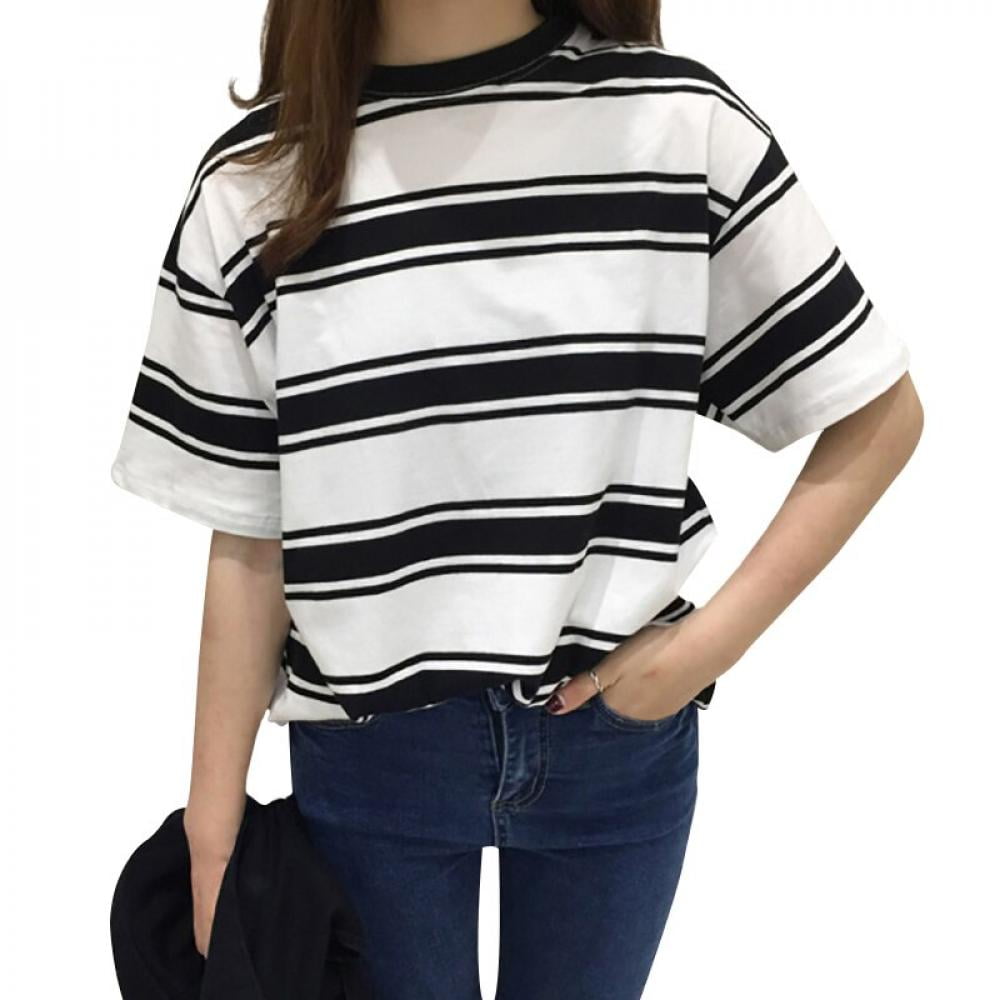 Fashion Women Girls New Style Short Sleeve Stripe T-shirt Korean Casual Tops Fashion Women Girls New Style Short Sleeve Stripe T-shirt Korean Casual Tops