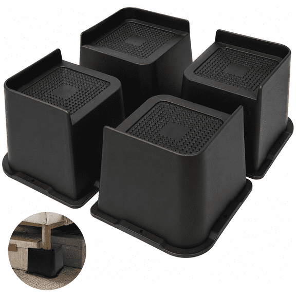 4 Pack 4 Inch Bed Risers, Heavy Duty L-Shape Furniture Raising Blocks, Stable Leg Extenders for Multiple Furnitures, Creates Extra Under Bed Storage Space for Sofa, Desk and Dining Table