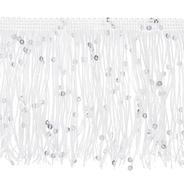 Uxcell 1 Yarda de 4" Cinta de Flecos de Lentejuelas Blancas DIY Cinta de Borlas, (2.95 pies/0.9m)