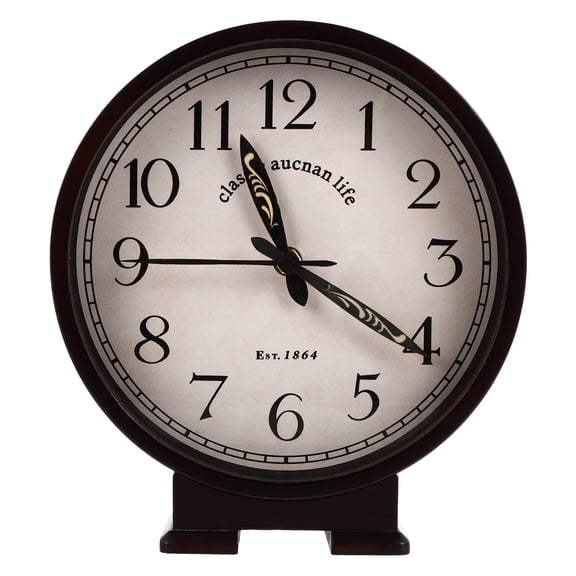 OUNONA Retro Black Glass and Wood Silent Desktop Clock, Decorative Table Clock for Living Room, Office, Bedroom