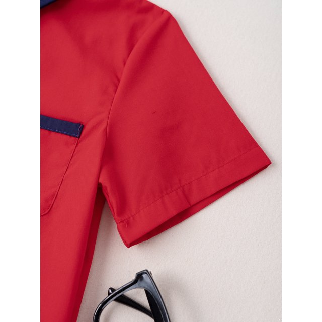 Doomiva Chemise à Manches Courtes pour Garçons Chemises Habillées Formelles Coupe Régulière Uniforme Scolaire Rouge 130