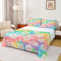 Manfei Floral Daisy Boy Girl Twin Sheet Sets 3pcs,Abstract Gradient Twin Fitted Sheet Microfiber,Chic Flowers Breathable Flat Sheet,Microfiber Bedroom Decor
