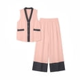 thumbnail image 6 of 2 Piece Casual Outfits for Women Solid Color Patchwork Top & Backless Pants with Pockets V Neck Loose Fit Spring Summer Set for Daily Wear & Weekend Outings Pink S, 6 of 9