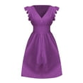 thumbnail image 5 of Jzuxvd Women's 2024 Eyelet Lace Embroidery Smocked Waist Party Dress Sexy Flutter Sleeve A Line Midi Long Sun Dress Purple Pink L, 5 of 6