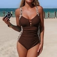 thumbnail image 6 of Sakmal One Piece Swimsuits Women Slimming Bathing Suit Brown V Neck Beach Ladies Swimsuit L, 6 of 7