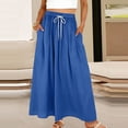 thumbnail image 2 of Amkhujs Long Skirts for Women Soft Loose Elastic Waist Linen Skirt with Drawstring Trendy Elegant Flowy Skirt for Casual Wear,Blue,M, 2 of 5