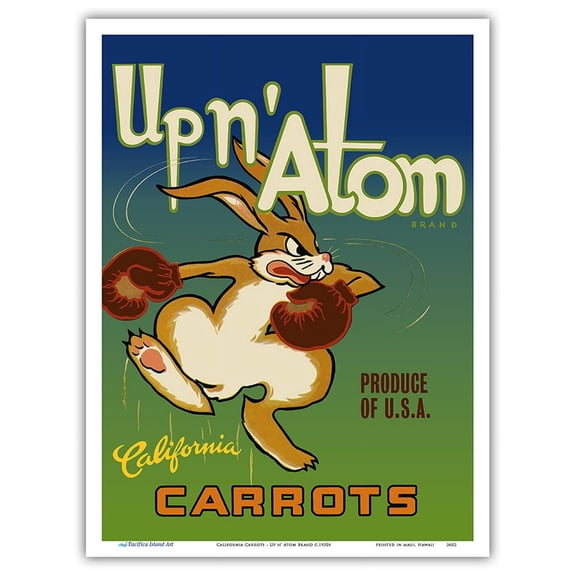 California Carrots - Up n’ Atom Brand - Vintage Fruit Crate Label c.1950s - Master Art Print (Unframed) 9in x 12in