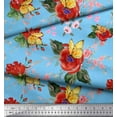 thumbnail image 3 of Soimoi Blue Cotton Cambric Fabric Leaves,Insect & Poppy Watercolor Decor Fabric Printed BTY 56 Inch Wide, 3 of 3